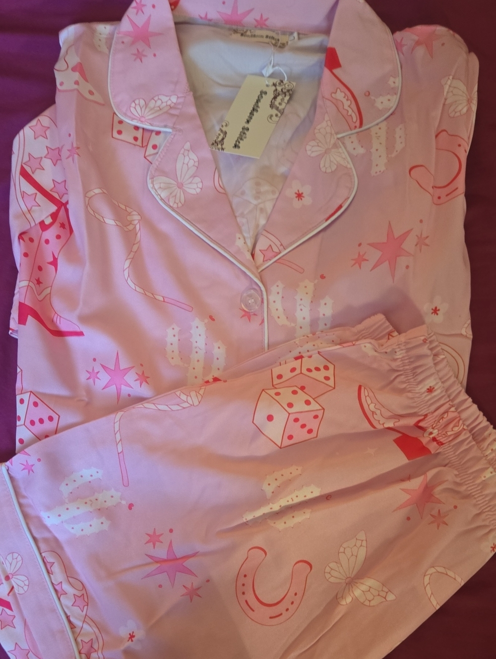 Womens Western Pink Printed Pajama Set - SOUTHERN STITCH SZE LARGE